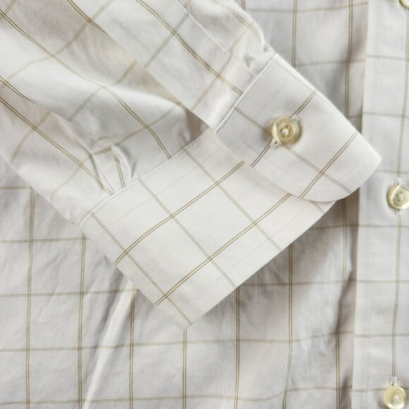 Brooks Brothers Slim Fit 17 35 Non-iron White Beige Check Long Sleeve Button Up - Picture 3 of 16